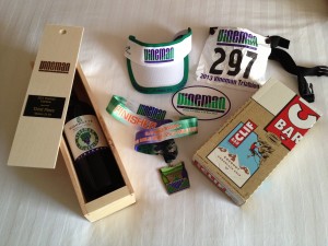 The Vineman Goodies!  My Third Place Age Group bottle of Wine!  Special label just for Vineman!